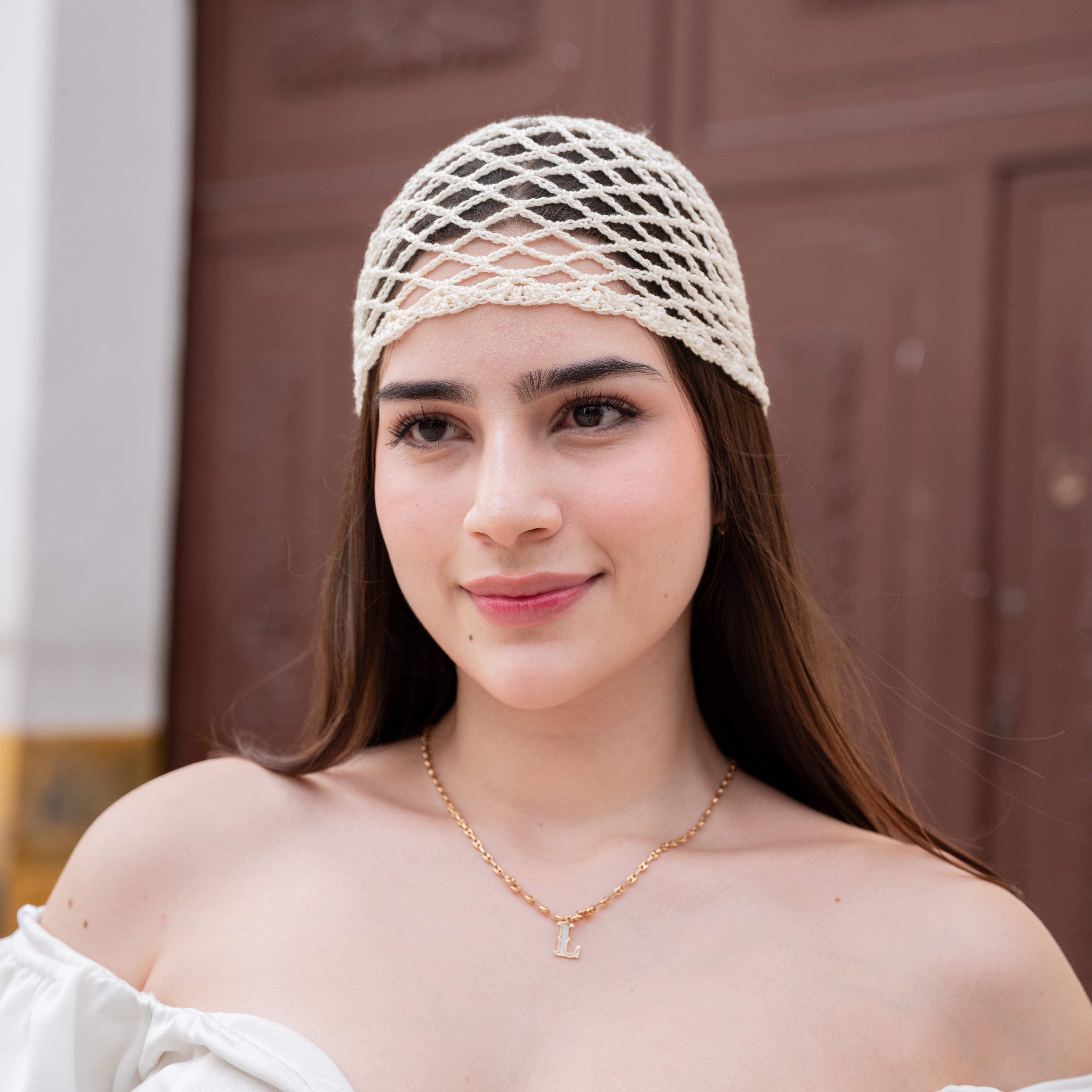 Crochet Mesh Hat Crema