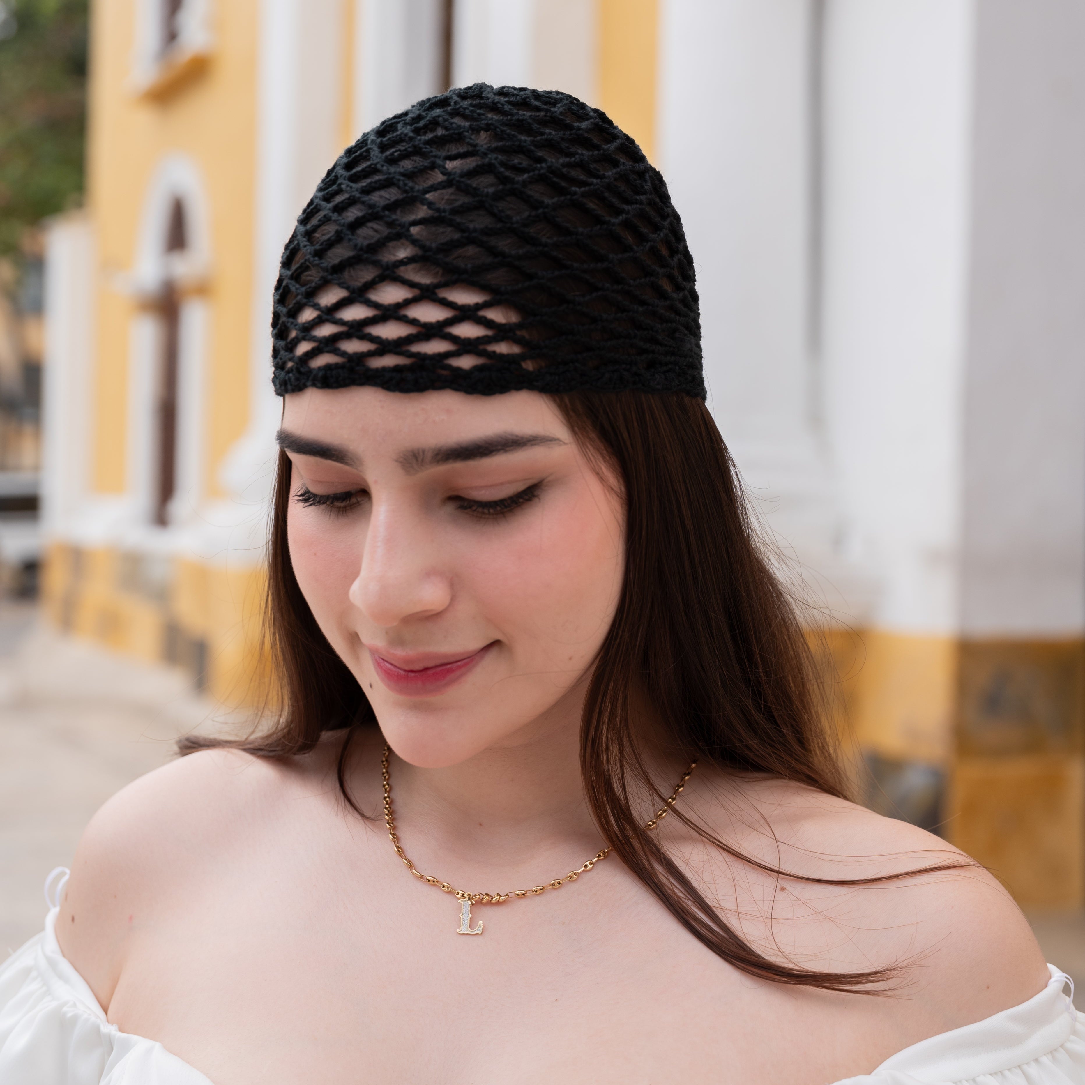 Crochet Mesh Hat Negro