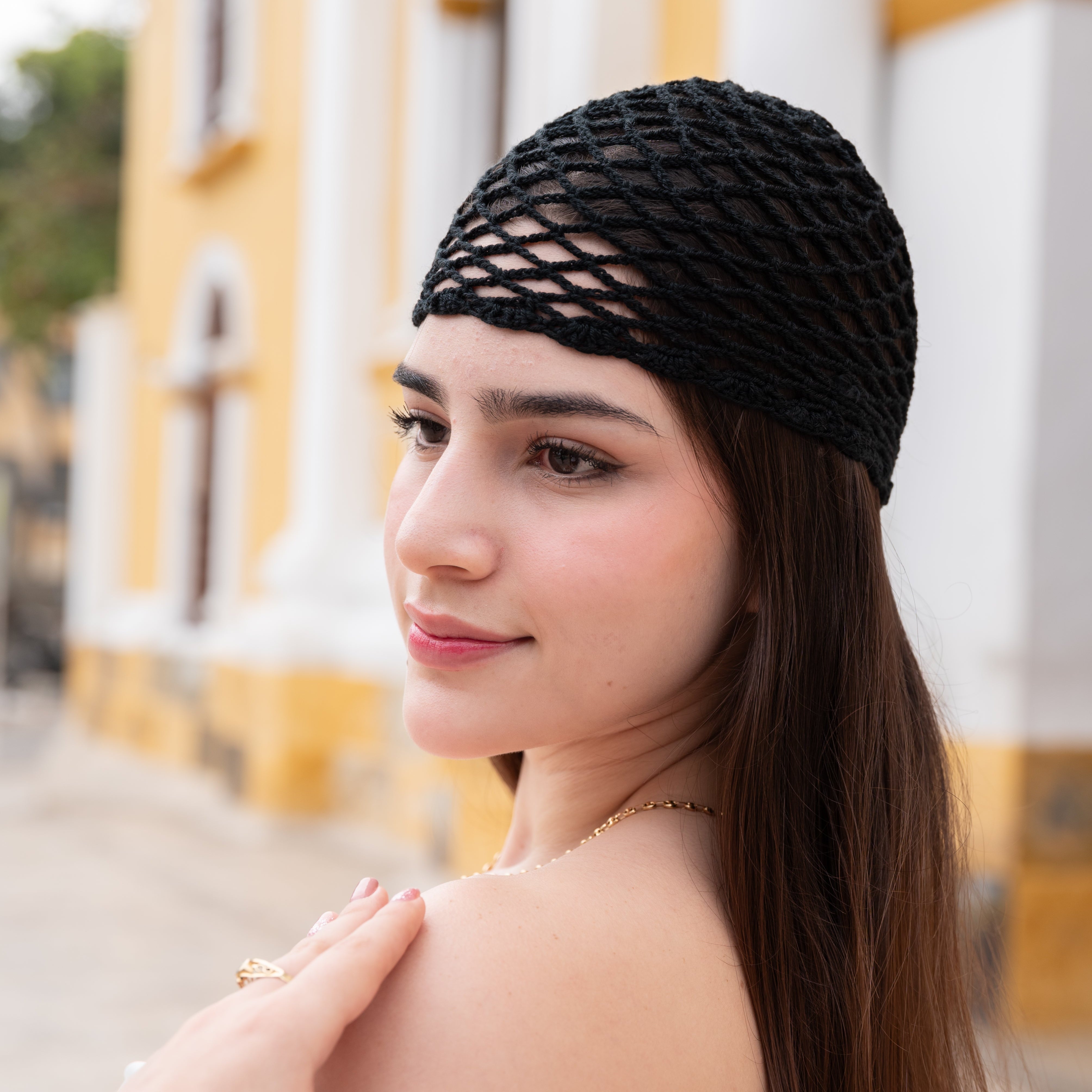 Crochet Mesh Hat Negro