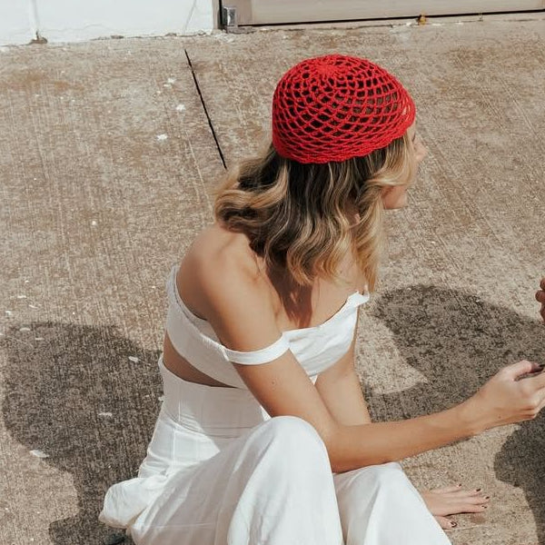 Crochet Mesh Hat Rojo