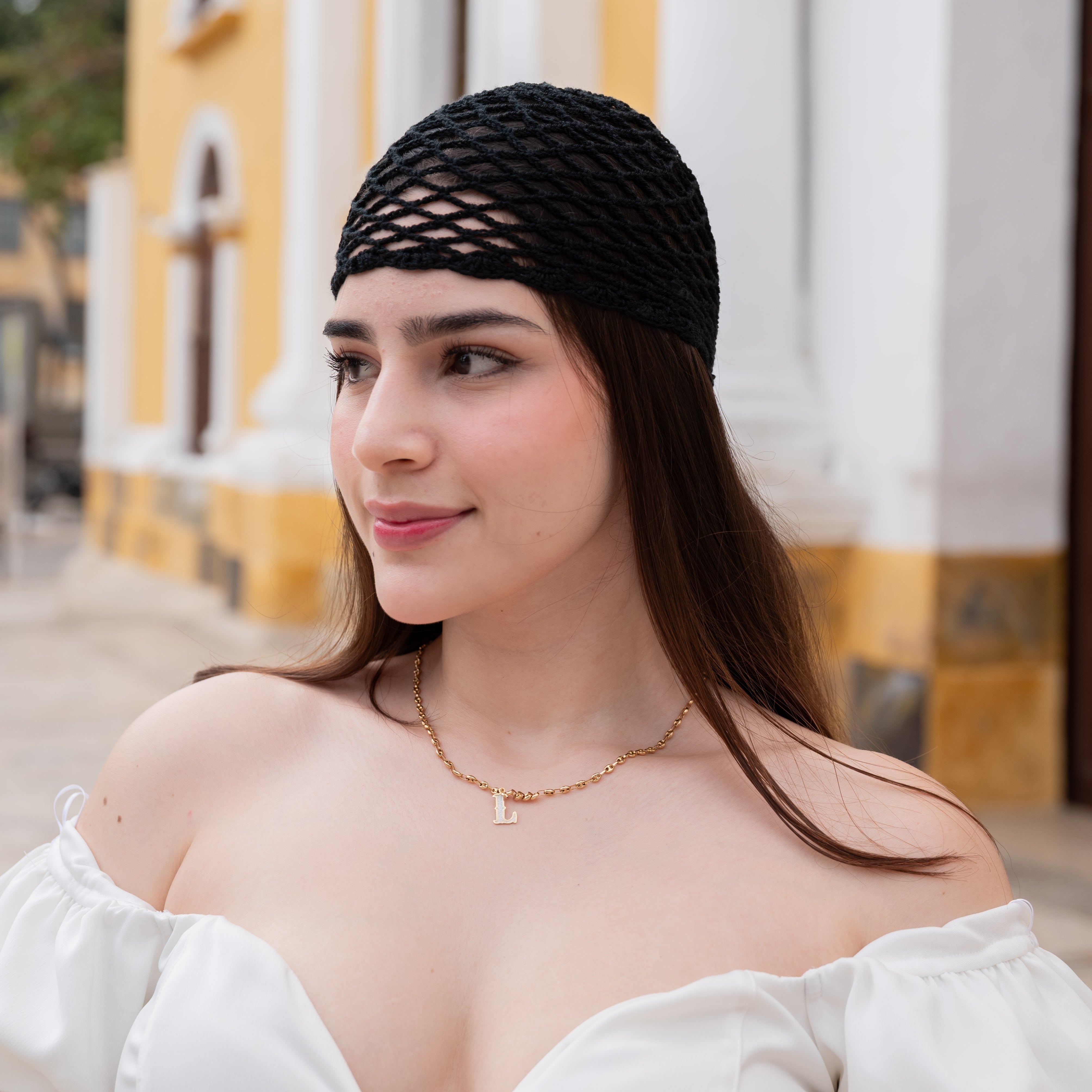 Crochet Mesh Hat Negro