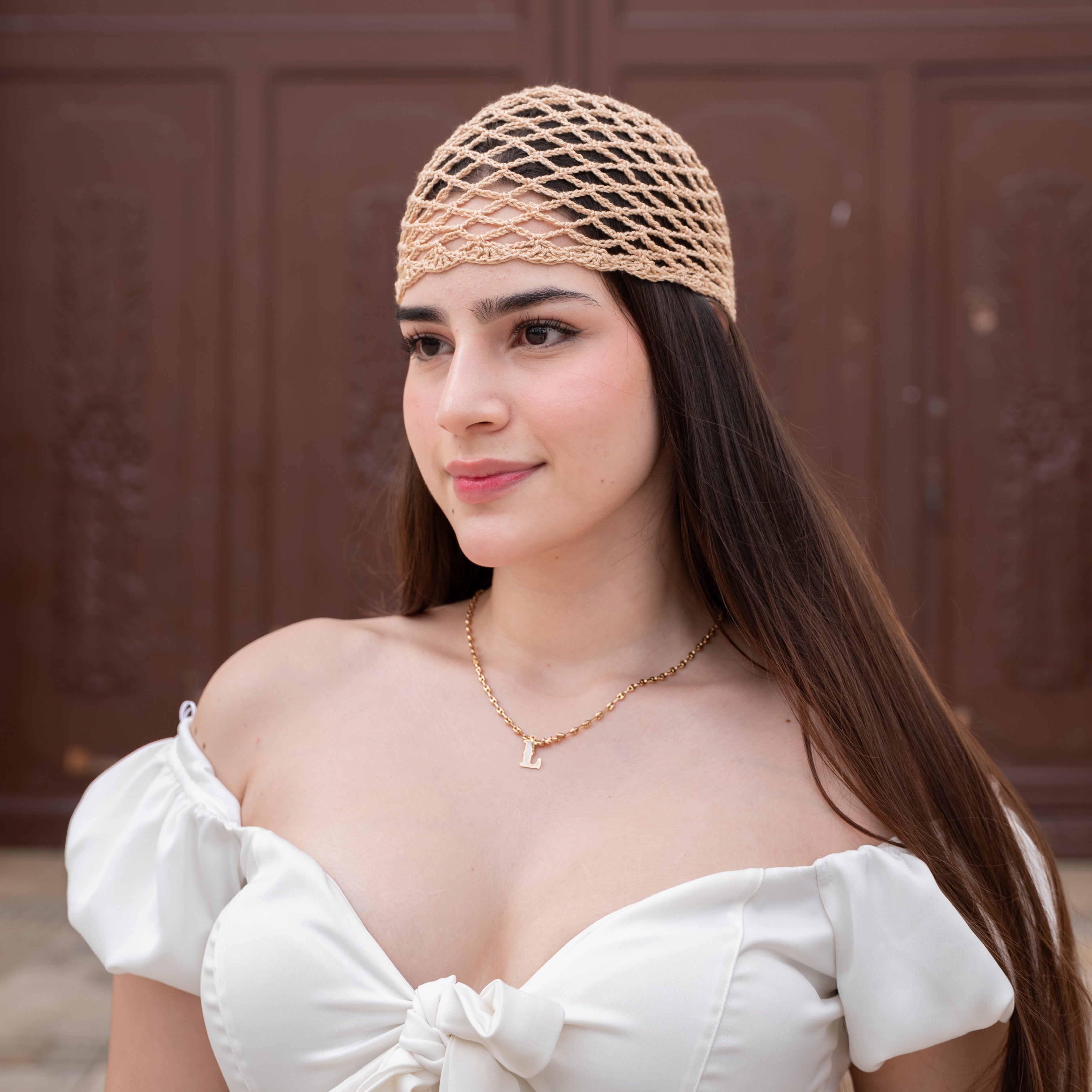 Crochet Mesh Hat Beige