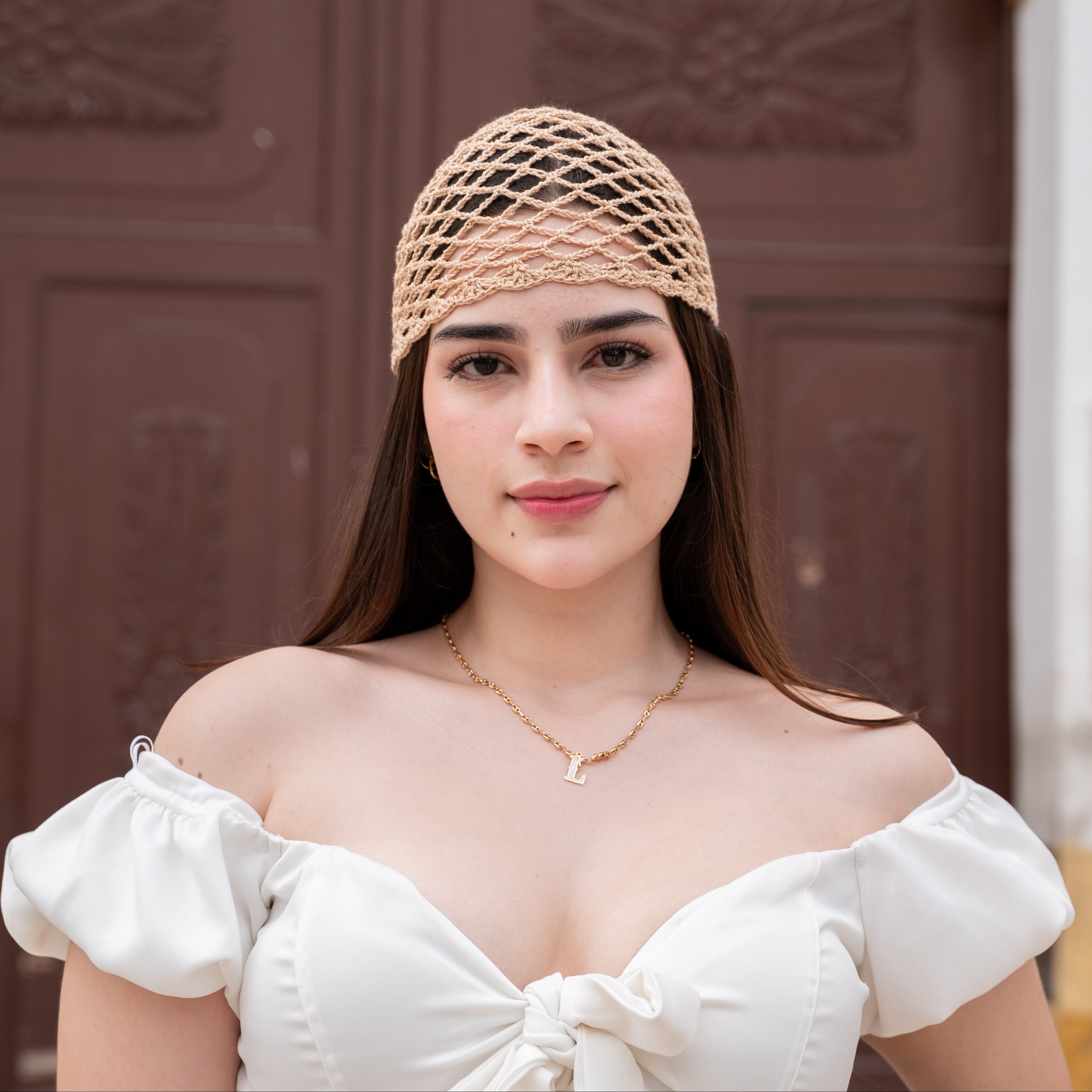 Crochet Mesh Hat Beige