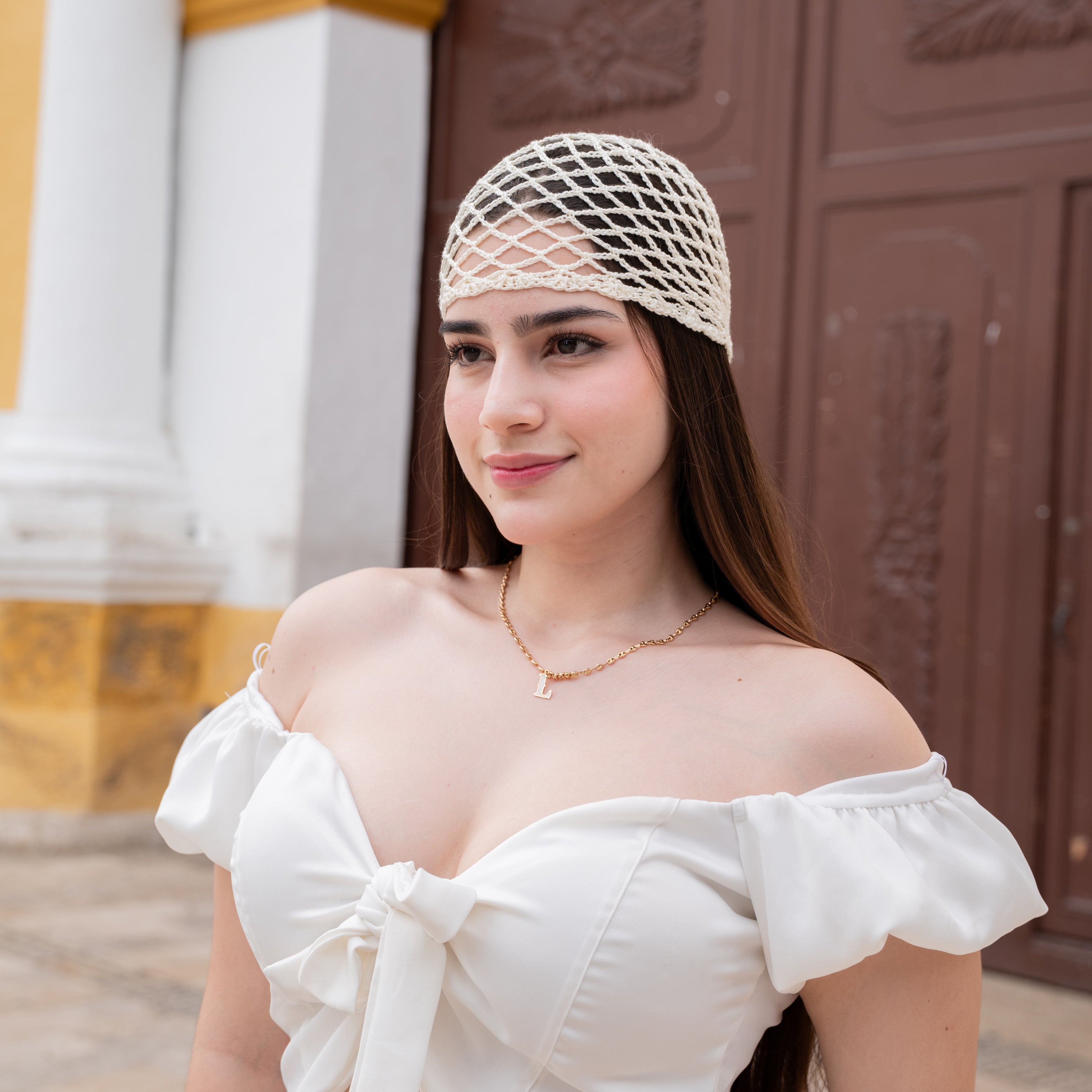 Crochet Mesh Hat Crema
