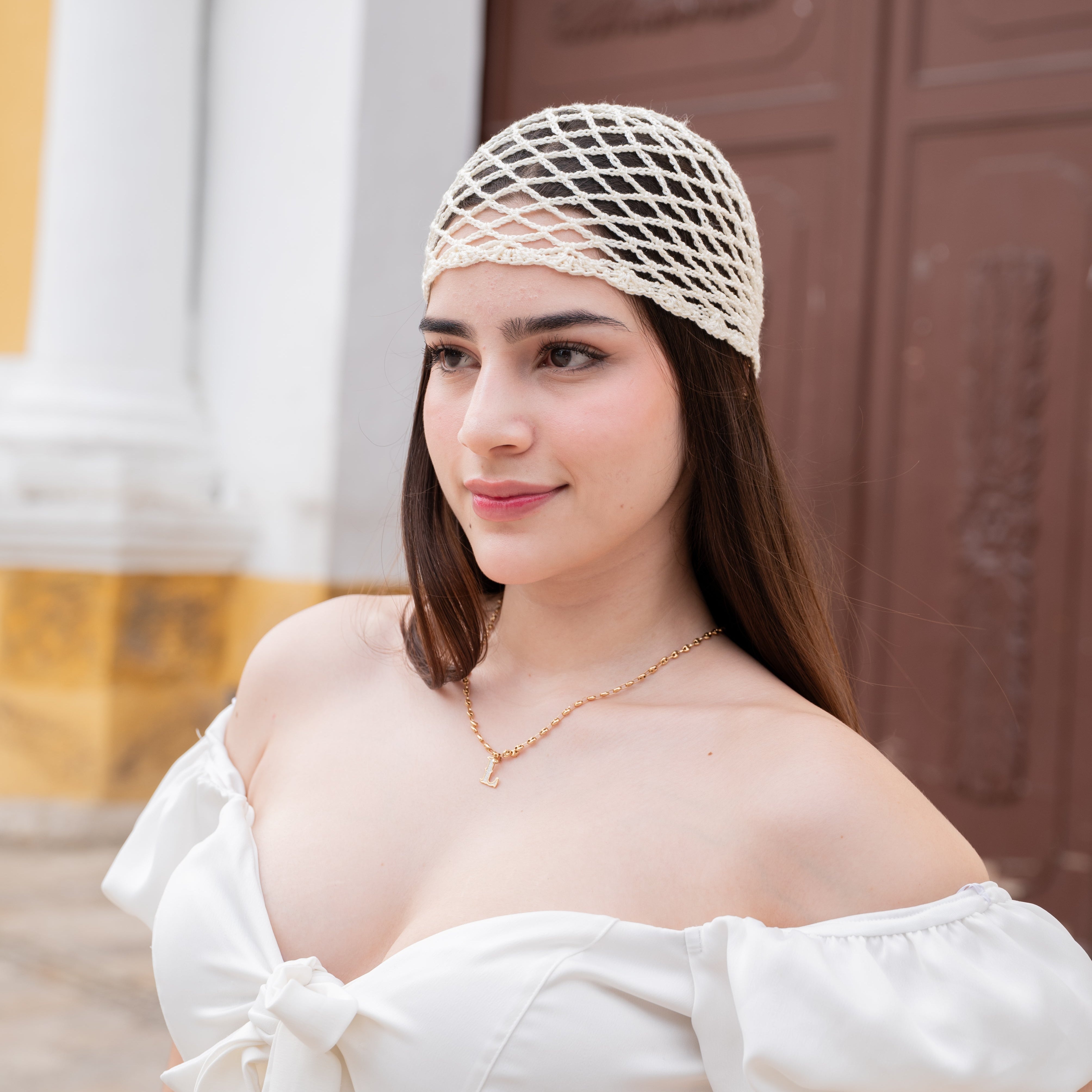 Crochet Mesh Hat Crema