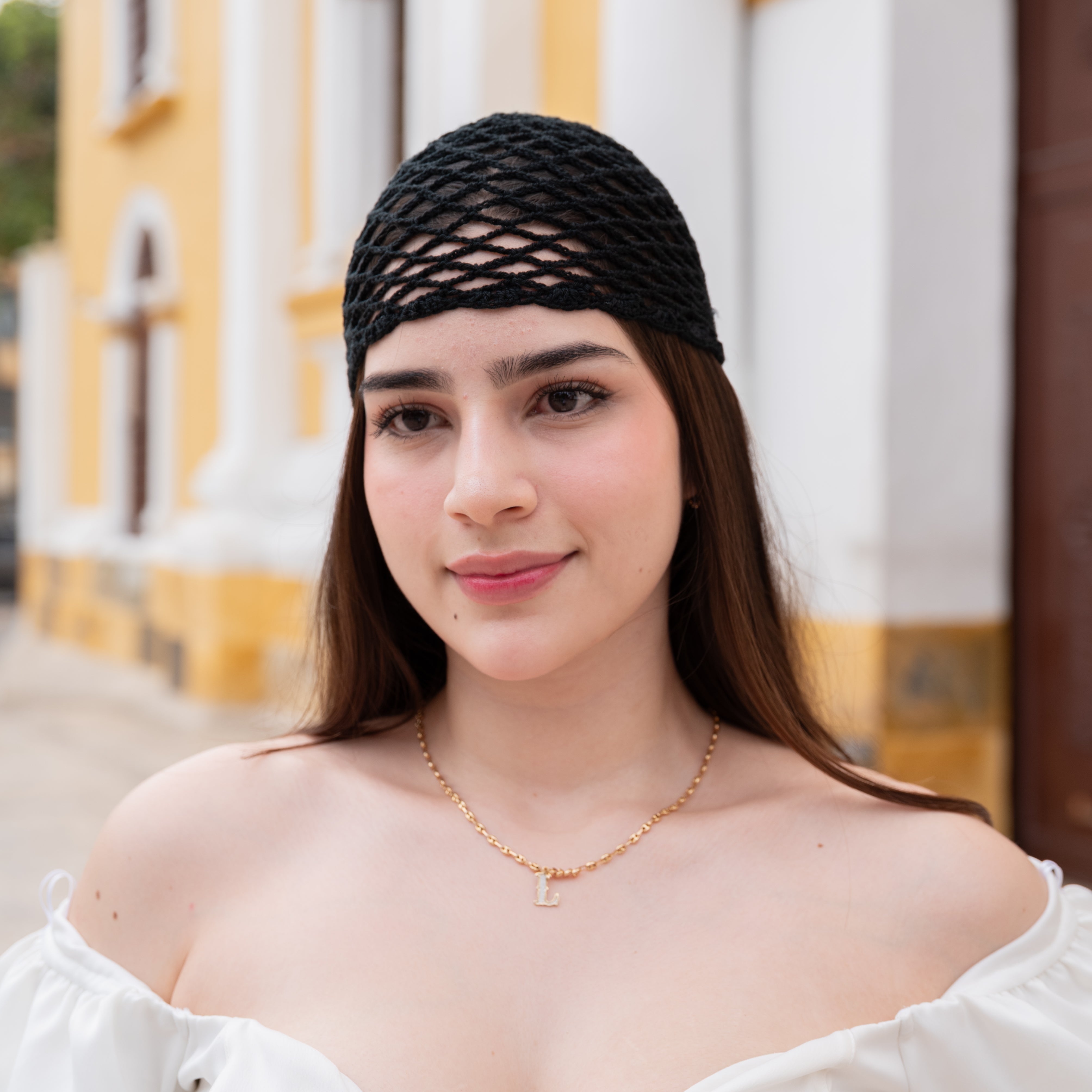 Crochet Mesh Hat Negro