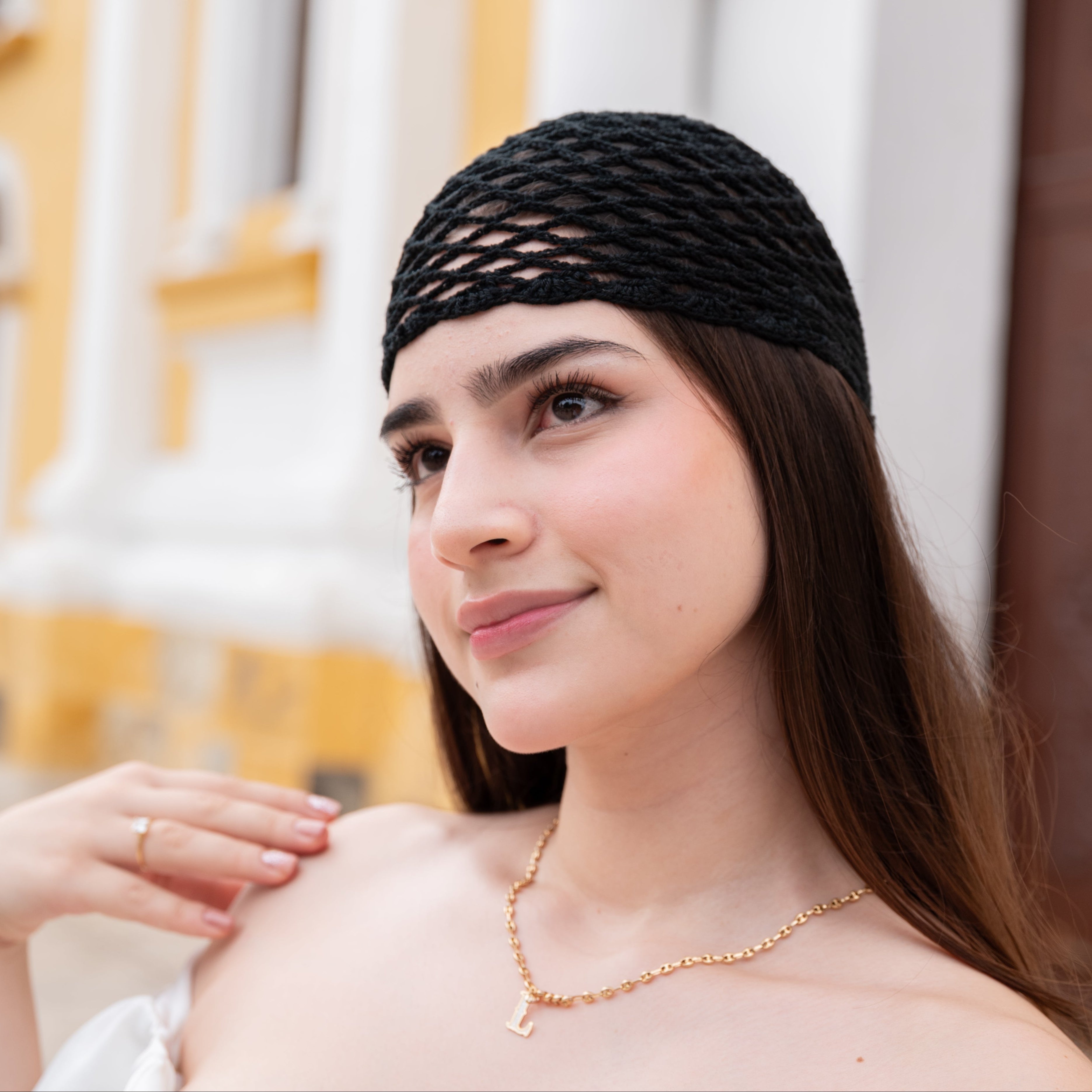 Crochet Mesh Hat Negro